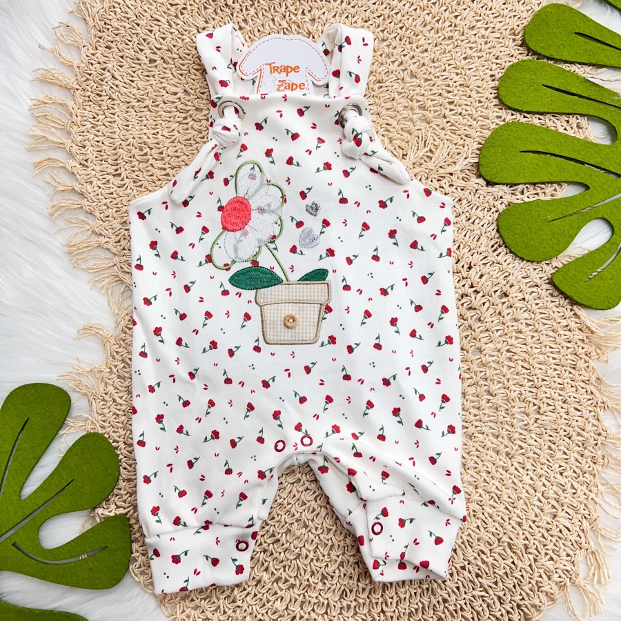  Jardineira Nózinho - Vaso de Flores - Off White e Vermelho